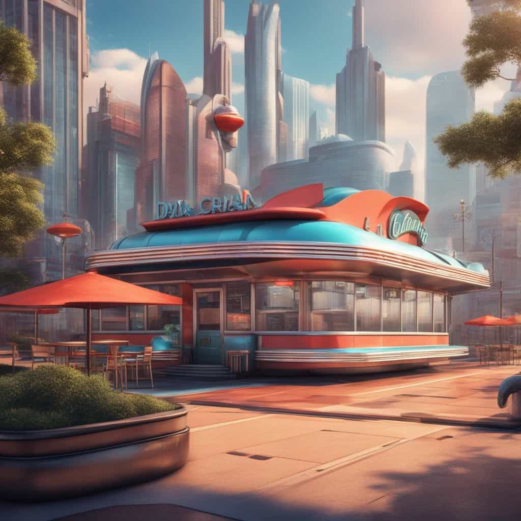 Retro diner in a futuristic city