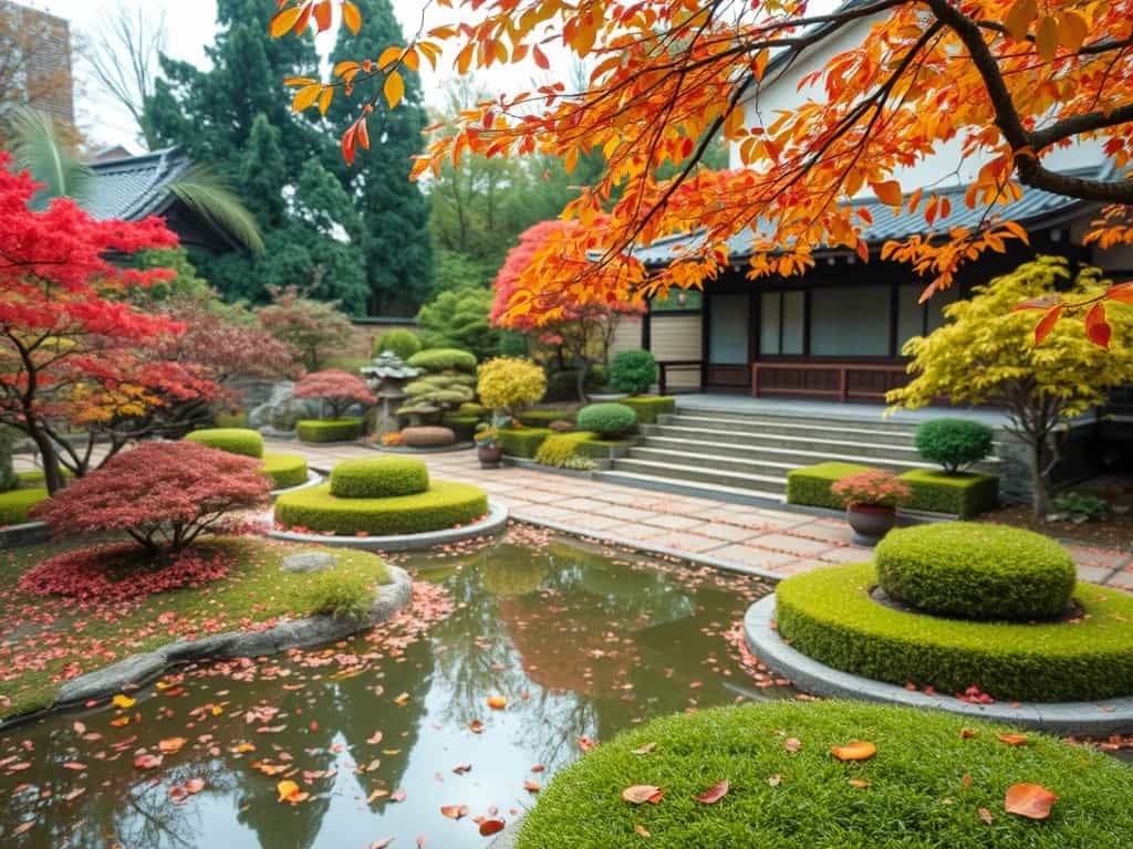 A whimsical garden where flowers bloom in vibrant patterns and colors, attended by tiny fairies